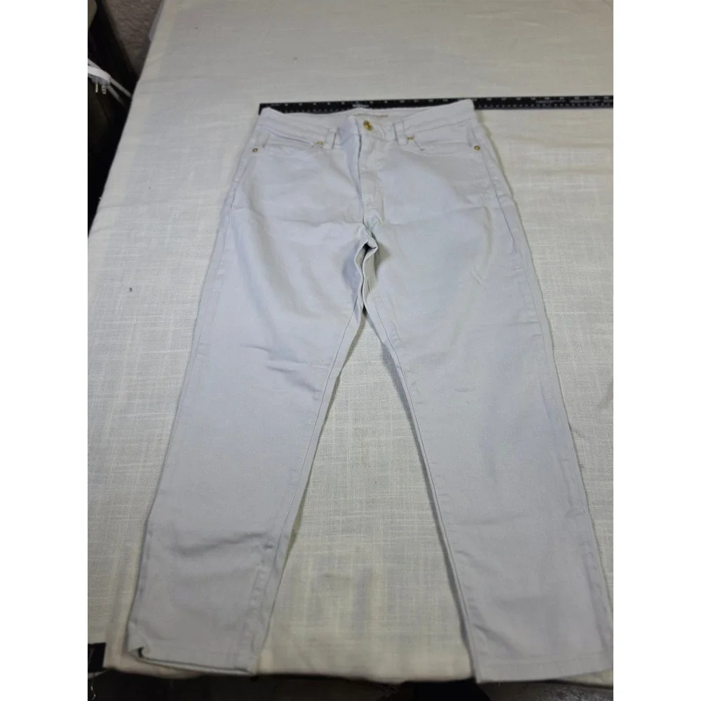 Michael Kors Izzy Cropped Skinny Jeans Light Gray Gold Hardware Size 10